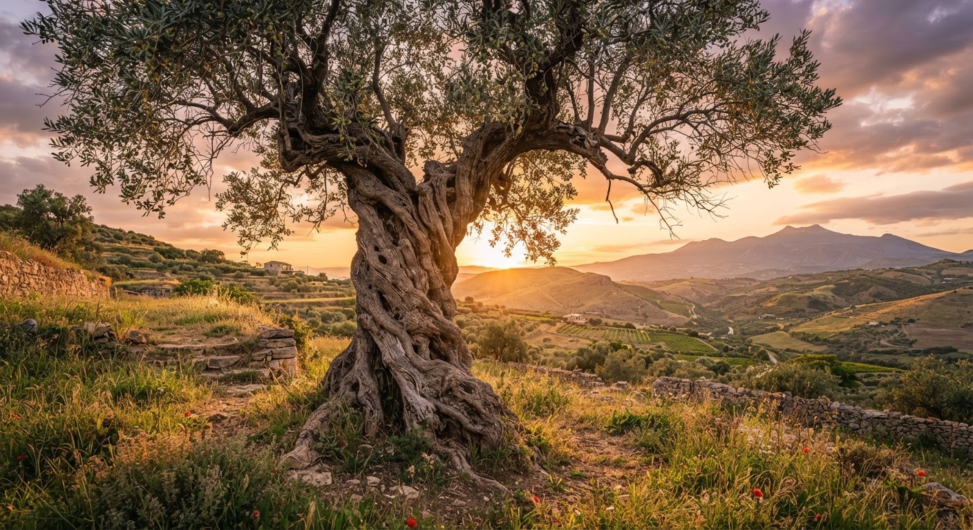 Ulivo secolare al tramonto